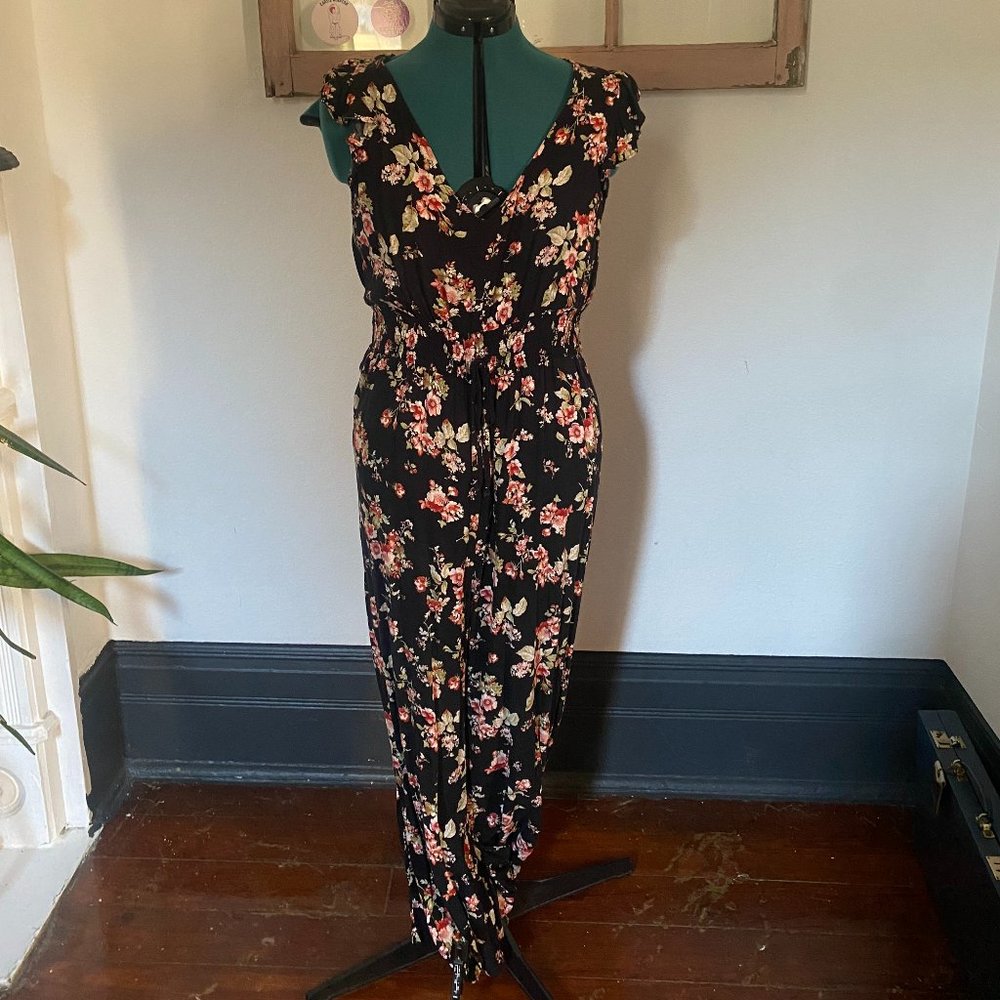 Xhilaration Romper/Jumpsuit - Black with multicolored florals - Size: XL